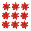 Decorative Flowers 1/10PCS Christmas Flower Red Glitter Powder Heads For Noel Home Tree Ornaments Navidad Party Table Setting Decor Supplies