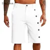 Mäns shorts 2024 Män eleganta multi-butongs Bomull Linne Solid White Kne-Length Pants Plus Size Mens Casual Stand Pocket Beach