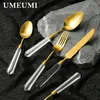 식기 세트 Umeumi Cutlery 세트 주방 액세서리 5 Prems Acrylic Transparent Gold Stainless Steel 테이블웨어 레스토랑