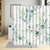 Cortinas de chuveiro folhas folhas de folhas de planta de aquarela verde impressão de folhas modernas de tecido simples de decoração nórdica decoração de banheiro conjuntos de cortinas