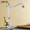 Bathroom Sink Faucets Brass Basin Faucet Deck Mounted Single Holder White Paint And Cold Kitchen Mixer Taps W3022