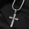 Top Quality Baguette Cubic Zirconia Cross Necklace Hip Hop Full Iced Out CZ Stone Pendant For Men Real Gold Electroplated Copper Punk Rock Bijoux Jewelry Collar