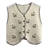 Women's Vests Boho Women Crochet Knit Vest Waistcoat Vintage Colorful Floral Pattern Sleeveless Cardigan for Jacket Hippie V-Neck CropL2403