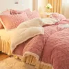 Zestawy pościeli Tafurong 4-częściowy arkusz łóżka zagęszczony kołdra pokrywka z wełny wełna jesień i zima kaszmirowa tkanina domowa