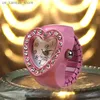 Anelli a grappolo harajuku Pink Heart Rhinestone Mini Ring Womens Fun and Cinge Girl Ring Ring Gioielli estetici retrò Gift240408