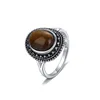Cluster anneaux Style ovale 8x10 mm Natural Tiger's Eye Stone Ring Gift Party Bijoux en gros 925 STERLING Silver Rhodochrosite Retro