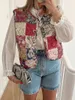 Kvinnors västar Knapp Knapp ned tryckt väst ärmlös V Neck Floral Print quiltad Cardigan Casual Color Block Open Front Jacket