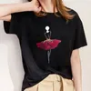 Magliette da donna maglietta estiva maglietta da ballo floreale da donna top di base per magliette per gallerie di tees nere