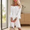 Casual Dresses Chic Solid Color Pleated Star Breattable Three Quarter Sleeves Midi Dress Kne Length Women Summer Clothes
