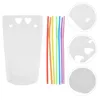 Take Out Containers 50 PCS Drink Pouches Frosted Drinking Bags Hand-held Translucent Plastic Straws Love Pattern Handheld
