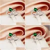 Cluster Rings Light Luxury Geometry Design Green Square Diamond Ring Creative Shiny Zircon Jewelry Party 925 Sterling Sier Drop Delive OT7XI