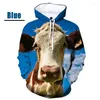 Con cappuccio maschile stampato in 3D grafico di mucca divertente per uomo hip hop coppia pullover con cappuccio top bestiame casual bestiame di grandi dimensioni