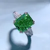 Pierścienie klastra Springlady 925 Sterling Silver 4 Para Green High Carbon Diamond For Women Sparling Wedding Party Fine Biżuter