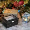 Beome Watch Box Organizer 20 Мужчины Женщины отображают корпус металлический шарнир черный кожаный стеклянный топ с кожа