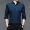 Classic Mens High Elastic Smart Casual Long-Sleeved Shirt Male Traceless Technology Formal Shirts240325