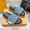 Designer sandaler pool kudde glider par tofflor män kvinnor sommar platt klassiska tryck mode strand toffel sandal front vadderade lyxreglage