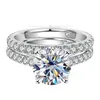 Anneaux S925 Sier Center Stone 3 Carat Diamond Ring Round Four Prote Engagement plaqué Gol