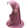 Ethnic Clothing Muslim Hijab Floral Lace Head Scarf Islamic Arab Shawls Wrap With Flowers Rhinestones For Girls