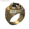 Pierścienie klastra modne męskie złoto okrągłe męskie pierścionek luksusowy czarny kamień weselny pierścień ślubna biżuteria 240408