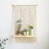 Tapestries Hand-Woven Macrame Wall Hanging Rope Shelf Indoor Plant Wooden Rack Stand Bohemian Tapestry Home Decor Ornament