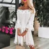 Casual Dresses Chic Solid Color Pleated Star Breattable Three Quarter Sleeves Midi Dress Kne Length Women Summer Clothes