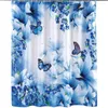 Duschvorhänge 3D Blumenvorhang Blauer Schmetterling schöner garten wasserdichter Anzug für Badezimmerdekoration