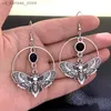 Charm Gothic Aesthetics Punk Style Moth Pendant Womens Personality Earrings Skull Gothic Pendant Earrings Womens Party Jewelry Gifts240408