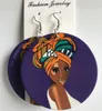 Boucles d'oreilles en peluche de mode vintage en bois vintage hommes femmes peintes têtes africaines têtes à double face cadeau exagéré bijoux