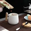 Tasses de style nordique manche en bois tasse de café en céramique grande capacité et cuillère du bureau à domicile Tazas