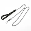 Dog Collars Metal Chain Lead With Leather Harness Leash Style Handle Strong Control Outdoor Security Training Supp