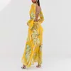 2022 Summer Boho Sun Floral Satin Prom Party Bandage Long Silk White Maxi Elegant Dress Women