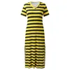 Casual Dresses Summer Stripe Maxi Dress For Womens Short Sleeve V Neck Loose Long Split Holiday Beach kvinnliga kläder