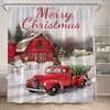 シャワーカーテンクリスマスカーテン面白い雪だるまサンタクローストラッククリスマスツリー冬の雪のシーンホームバスルームの装飾布