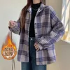 Women's Blouses Women 2024 Autumn Winter Plaid Shirt Fleece Inside Lady Long Sleeve Single Breasted Casual Loose Outwear Blouse Tops