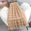 Skirts Tutu Cake Women Elegant Cascading Ruffles A Line Long Female Casual Elastic Waist Party Lace Skirt