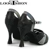 Buty taneczne Loogtshon Latin Women Dancing Classic Rhinestone Roman Heel Cone Profesjonalne obcasy