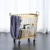 Laundry Bags Nordic Iron Dirty Clothes Storage Basket With Wheel Bathroom Movable Gold Rack Household Furniture Accessories