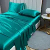 Luxury Satin Fabric Queen Size Bed Sheets Set King High Quality Falled Sheet Plat Sheet Pillow Case Solid Bed Set Bedlese Set 240418