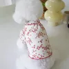 Hundkläder söt rött blomma tryck husdjur kläder lapel väst katt t-shirt härlig neddy bichon höst vinter