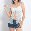 Women's Tanks Y2k Clothes Lace Flower Cami Tops Backless Spaghetti Strap Low Cut O Neck Slit Hem Vest Clubwear