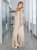 Elegant Gold Long Kaftan Beach Cover Up Sexy Deep V-Neck Summer Dress Plus Size Vrouwen Kleding Draai Swim Suit Q877