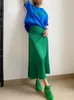 Rokken lange rok vrouwen zomer stevige zijden satijn midi korean mode groene dames los kantoor chic en elegante vrouw