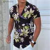 Camisas casuais masculinas Mens Aloha Camisa Floral Print Floral Outdoor Button de mangas curtas Clothing Design da moda casual e respirável YQ240408
