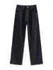Jeans femininos FSLE Casual Style All-Match Straight for Women Autumn and Winter 2024 Cantura alta calça de cigarro longa longa fêmea feminina