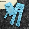 Juicy Tracksuit Women Velvet 2023 S Brand Velor Sewing Suit Track Hoodies and Pants Set New High End 88ESS