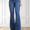 Femmes plus taille haute taille jeans vintage décontracté mince pantalon pantalon de mode décor broute de fût