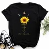 Kadın T-Shirt Maycaur Womens T-Shirt Sıradan Kawaii Ayçiçeği Kelebek Desen Baskı Tshirt Rahat Rahat Kadın Giyim Siyah Topl2403