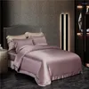 Conjuntos de cama 25 Momme Mulberry Silk Edgeter Tampa de cor sólida colcha premium com botões 1DUVET 1 LADO 2 travesseiro Shams