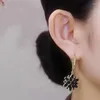 Boucles d'oreilles cerceau rétro noire en cristal zircon fleur pendentif or couleur pour femmes tendance modelle bijoux premium bijoux d'anniversaire cadeau