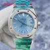 AP mechanische Handgelenkwache Royal Oak Serie 15550st Ice Blue Plate Precision Stahl Automatische Mechanik Womens Watch 37 mm Komplett Set